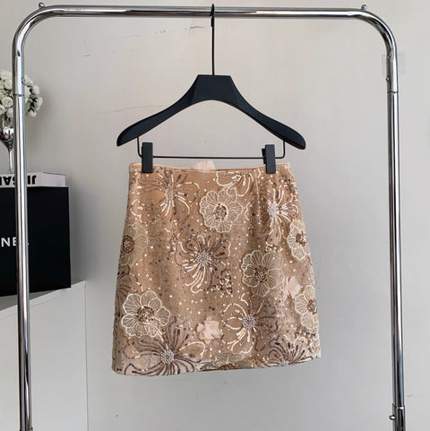 Furry Sequined Top & Skirt 2Pcs