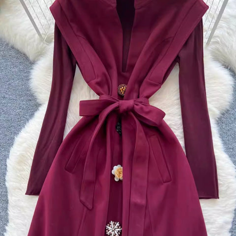 Premium Lace-up Tweed Patchwork Dress