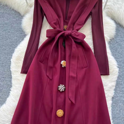 Premium Lace-up Tweed Patchwork Dress