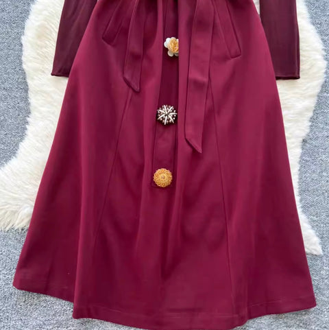 Premium Lace-up Tweed Patchwork Dress