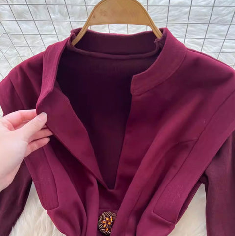 Premium Lace-up Tweed Patchwork Dress