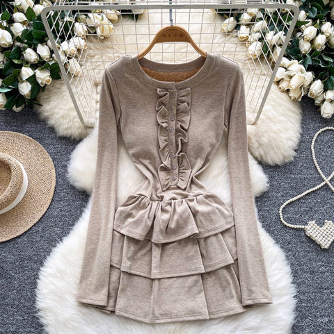 Ruffled Patchwork Padded Bottoming Dress