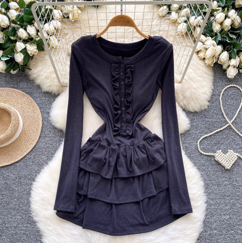 Ruffled Patchwork Padded Bottoming Dress