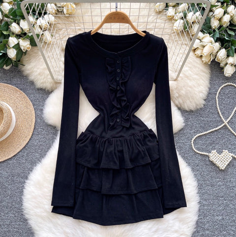 Ruffled Patchwork Padded Bottoming Dress