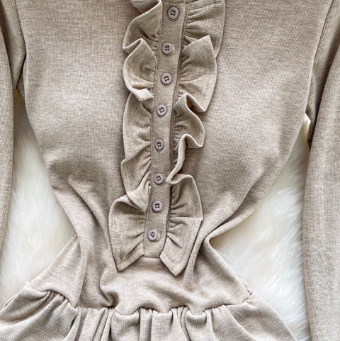 Ruffled Patchwork Padded Bottoming Dress