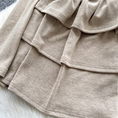 Ruffled Patchwork Padded Bottoming Dress