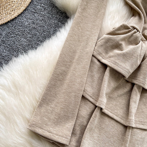 Ruffled Patchwork Padded Bottoming Dress