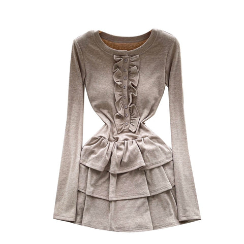 Ruffled Patchwork Padded Bottoming Dress