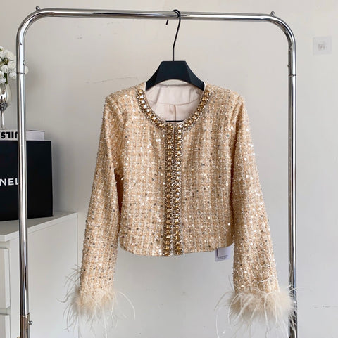 Furry Patchwork Blazer & Skirt 2Pcs