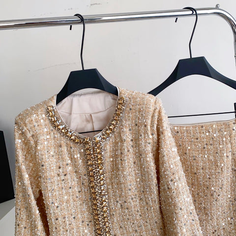 Furry Patchwork Blazer & Skirt 2Pcs