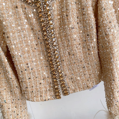 Furry Patchwork Blazer & Skirt 2Pcs