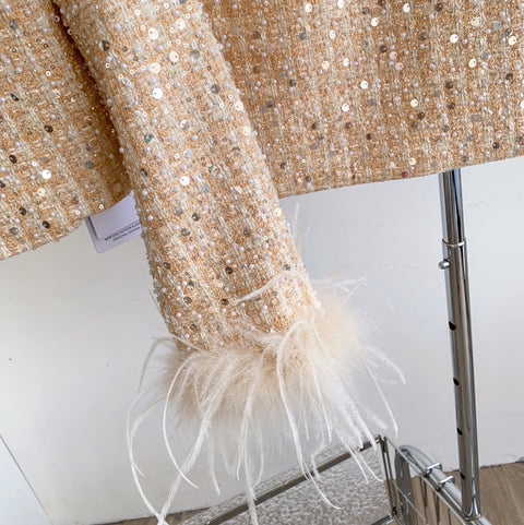 Furry Patchwork Blazer & Skirt 2Pcs