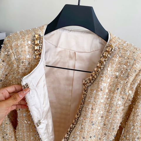 Furry Patchwork Blazer & Skirt 2Pcs