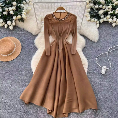 Crew Beaded Neckline A-line Dress