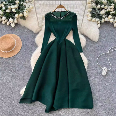 Crew Beaded Neckline A-line Dress