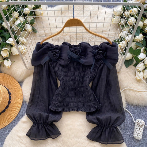 French Style Pleated Off-shoulder Top