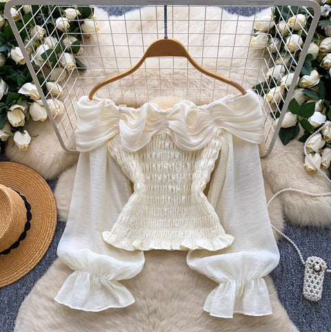 French Style Pleated Off-shoulder Top