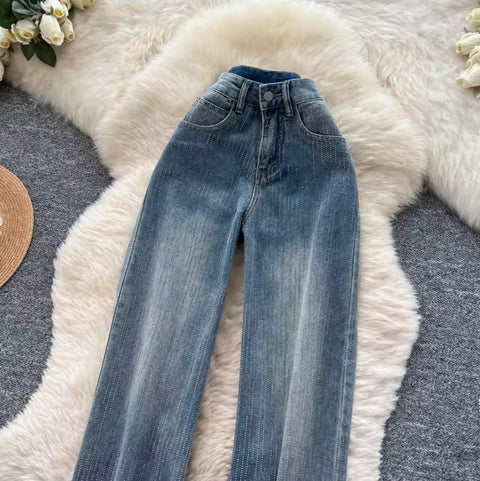 Rhinestone Studded High-waist Jeans