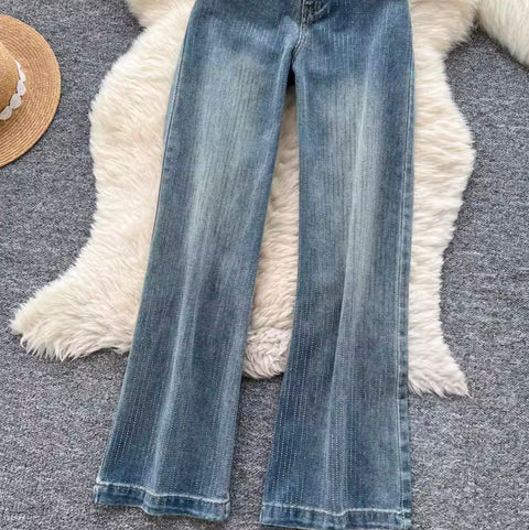 Rhinestone Studded High-waist Jeans