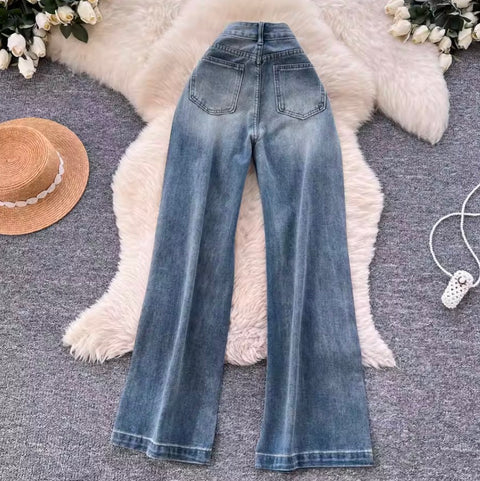Rhinestone Studded High-waist Jeans