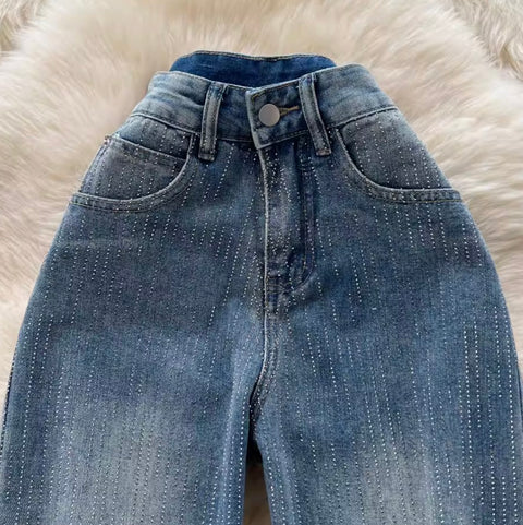 Rhinestone Studded High-waist Jeans