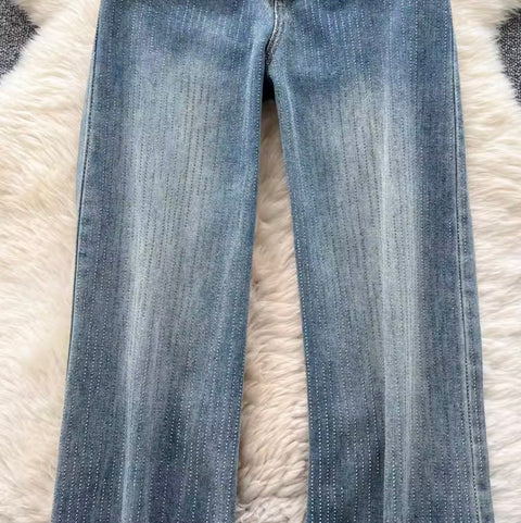 Rhinestone Studded High-waist Jeans