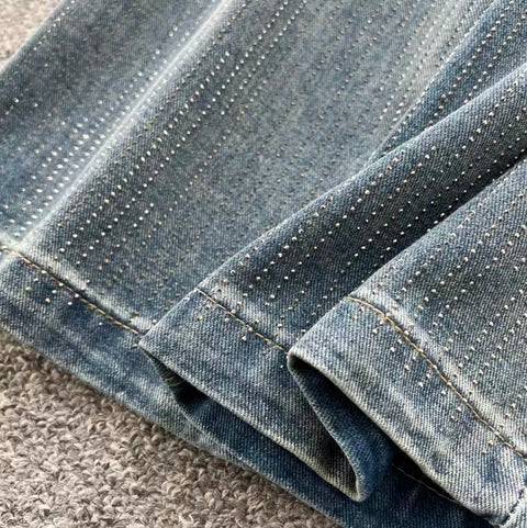 Rhinestone Studded High-waist Jeans