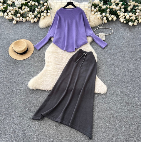 Irregular Design Sweater & Skirt 2Pcs
