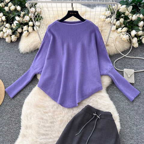 Irregular Design Sweater & Skirt 2Pcs