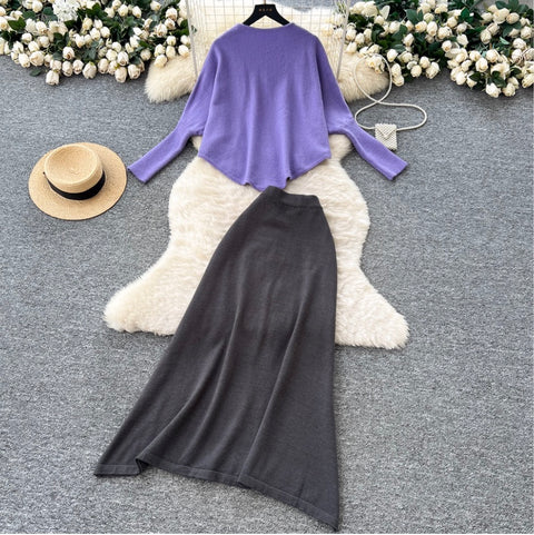 Irregular Design Sweater & Skirt 2Pcs