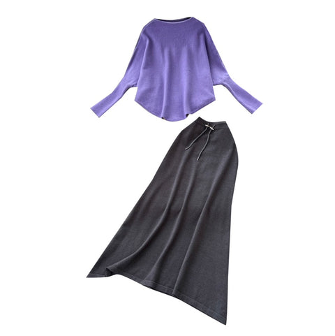 Irregular Design Sweater & Skirt 2Pcs