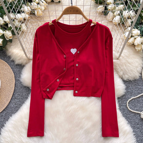 Chic Embroidery Camisole & Cardigan 2Pcs