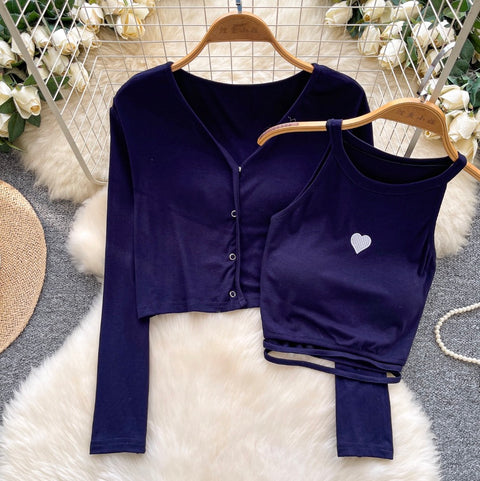 Chic Embroidery Camisole & Cardigan 2Pcs