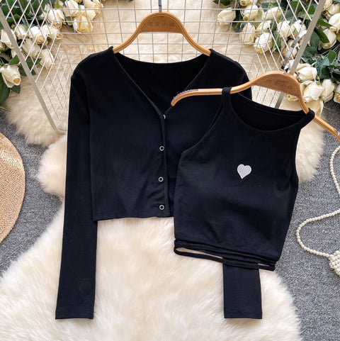 Chic Embroidery Camisole & Cardigan 2Pcs