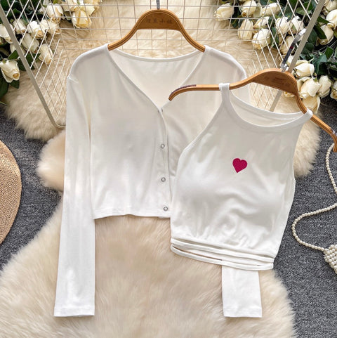 Chic Embroidery Camisole & Cardigan 2Pcs