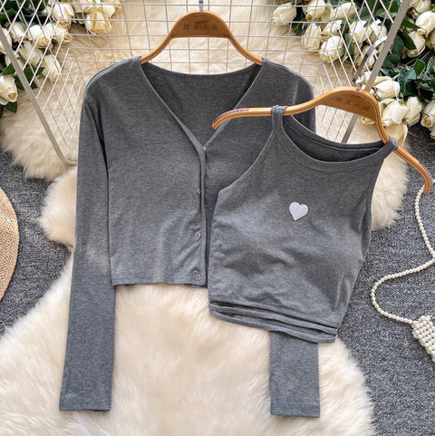 Chic Embroidery Camisole & Cardigan 2Pcs