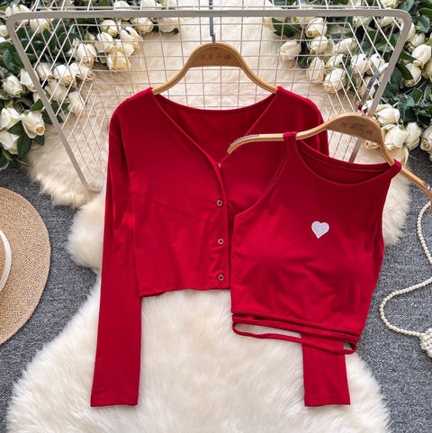 Chic Embroidery Camisole & Cardigan 2Pcs