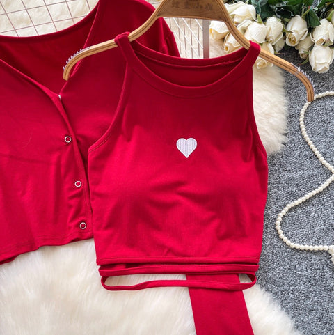 Chic Embroidery Camisole & Cardigan 2Pcs