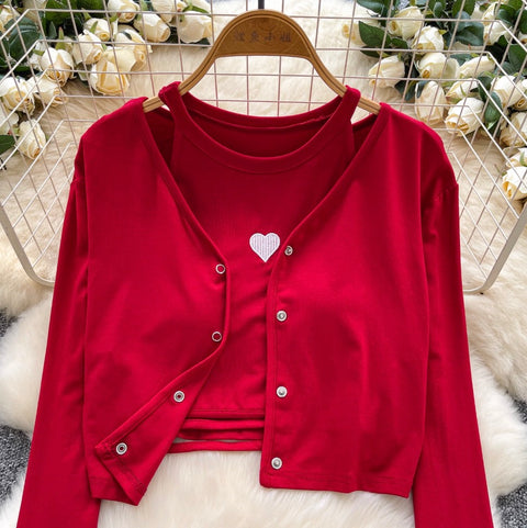 Chic Embroidery Camisole & Cardigan 2Pcs