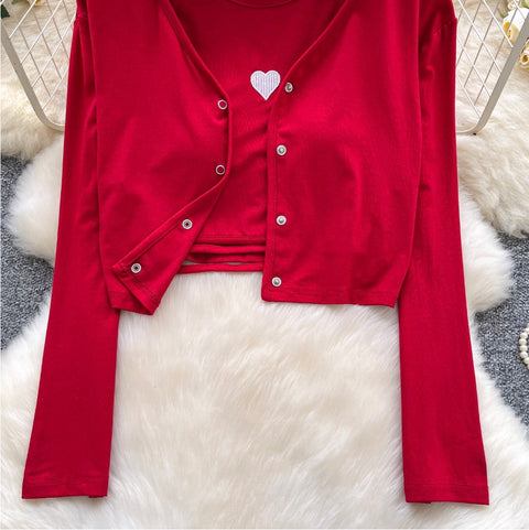 Chic Embroidery Camisole & Cardigan 2Pcs