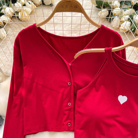 Chic Embroidery Camisole & Cardigan 2Pcs