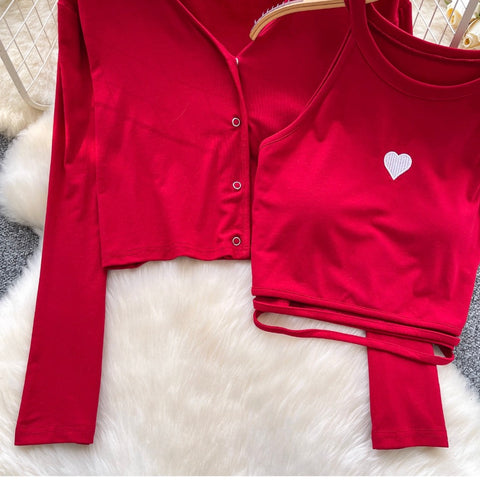 Chic Embroidery Camisole & Cardigan 2Pcs