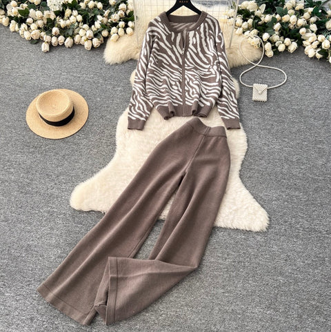 Print Knitwear & Wide-leg Trousers 2Pcs