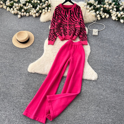 Print Knitwear & Wide-leg Trousers 2Pcs