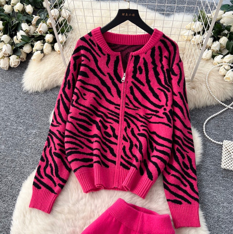 Print Knitwear & Wide-leg Trousers 2Pcs