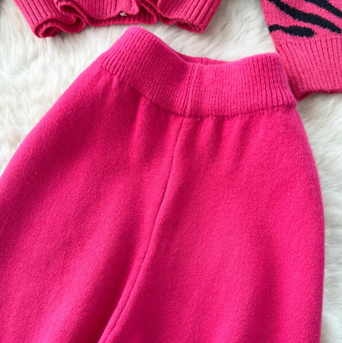 Print Knitwear & Wide-leg Trousers 2Pcs