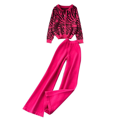 Print Knitwear & Wide-leg Trousers 2Pcs
