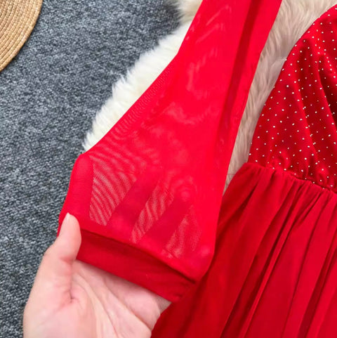 Premium Rhinestone Studded Mesh Dress