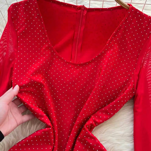 Premium Rhinestone Studded Mesh Dress