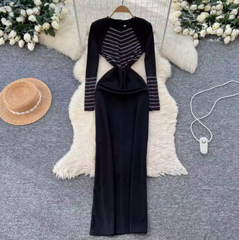 Rhinestone Studded Patchwork Dress